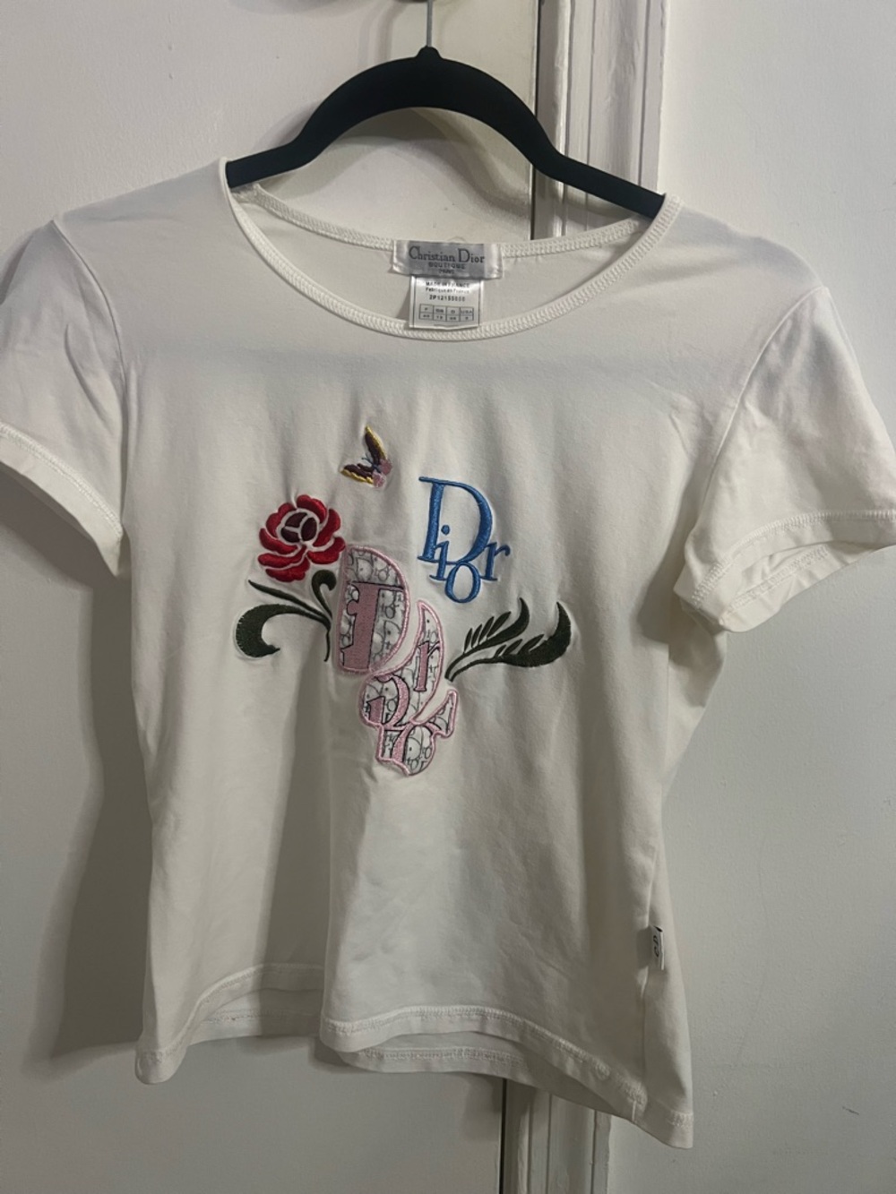 Y2K Early 2000s vintage Christian Dior White Embroidered Logo Tee
